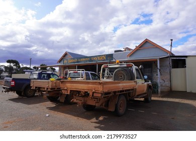 Kanowna, Western Australia, Australia, June 25, 2022. Utes Parked Outside An Outback Pub