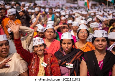 Kanpur, Uttar Pradesh, India-March 2 2014:Group of women workers and supporters attending Arvind Kejriwal rally at Ramlila Ground in Kanpur, Aam Aadmi Participating Indian general election 2014.