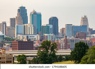 Kansas City, Missouri, Downtown City Skyline And Penn Valley Park On A Summer Day