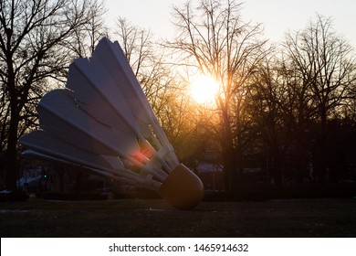 Kansas City, Missouri - January 1 2016: A Backlit Shuttlecock Outside The Nelson-Atkins Museum Of Art.