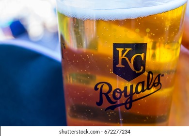 Kansas City, Missouri United States- 6/26/2017 Kauffman Stadium Beer With Kansas City Royals Logo On The Cup