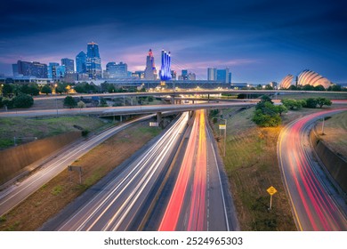 Kansas City, Missouri, USA. Cityscape image of Kansas City skyline with busy highway leading to the city at autumn sunrise. - Powered by Shutterstock