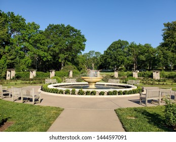 Kansas City, Missouri / USA - June 13 2019: Fountain In Rose Garden Of Loose Park