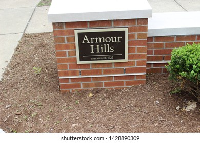 Kansas City, Missouri / USA - May 28 2019: Plaque For Armour Hills, Established 1922