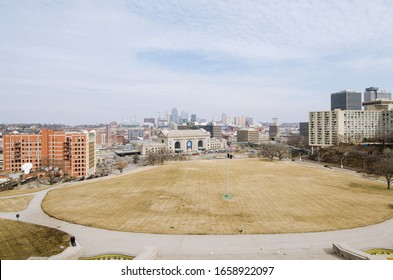 Kansas City, MO - 3/2/19: KC Skyline On An Overcast Day Taken From The National WWI Museum And Memorial