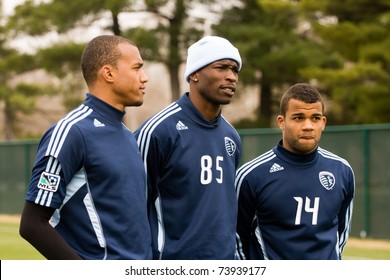 KANSAS CITY, MO - MAR 24: (l To R) Teal Bunbury, Chad Ochocinco And Kevin Ellis Participate In A Post-practice Interview At The Sporting KC Training Facility In Kansas City March 24, 2011