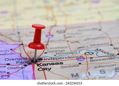 Kansas City Pinned On A Map Of USA 