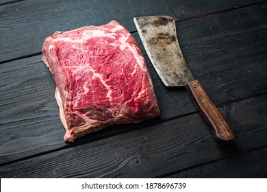 Kansas City Raw Organicbeef Steak, On Black Wooden Background