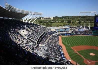 KANSAS CITY - SEPTEMBER 27: A late season baseball game at Kauffman Stadium on September 27, 2009 in Kansas City, Missouri. The ballpark opened in 1973 at a cost of $70 million and seats 37,903.