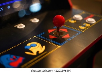 KANSAS CITY, UNITED STATES - Jun 17, 2022: A Closeup Of A Pac Man Joystick For An Arcade Video Game