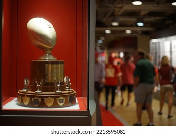 KANSAS CITY, UNITED STATES - Oct 11, 2021: A Kansas City Chiefs Football Trophy In Museum