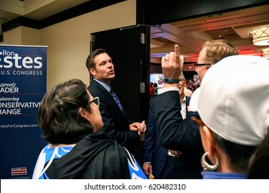 Kansas Secretary Of State Kris Kobach At The Ron Estes Election Night Victory Party Wichita Kansas, April 11, 2017. 
Photo By Mark Reinstein