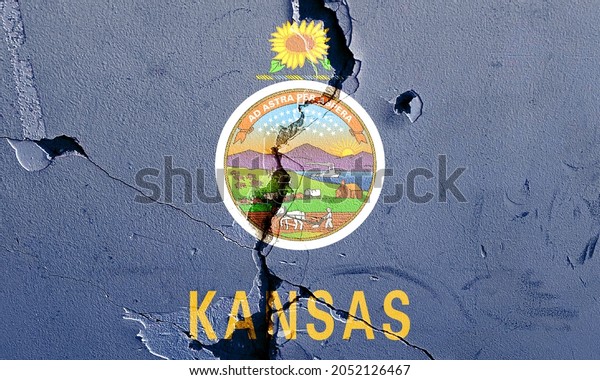 Kansas
State Flag icon grunge pattern painted on old weathered broken wall
background, abstract US State Kansas politics economy election
society history issues concept texture
wallpaper