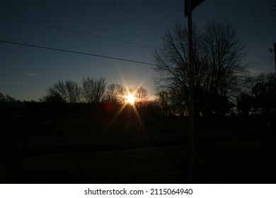 Kansas Winter Sunrise. No Leaves On Trees.