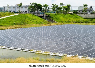 Kaohsiung, Taiwan- June 12, 2022: View Of The Floating Solar Power System On A Detention Basin In Kaohsiung, Taiwan.