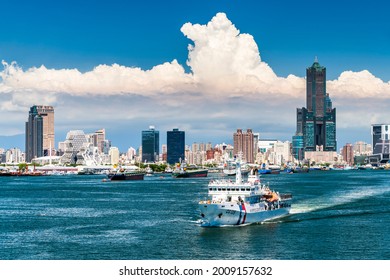 Kaohsiung, Taiwan- June 15, 2020: Patrol ship of the Taiwan Coast Guard is leaving Port of Kaohsiung, Taiwan.