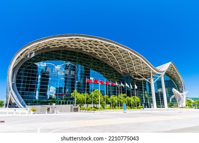 Kaohsiung, Taiwan- June 4, 2020: The Architectural Landscape Of Kaohsiung Exhibition Center In Taiwan, Was Completed In 2014 And Designed By Philip Cox.