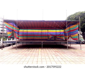 Kaohsiung, Taiwan — May 12, 2021:Large Outdoor Empty Stage For Taiwanese Traditional Opera