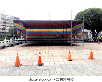 Kaohsiung, Taiwan — May 12, 2021:Large Outdoor Empty Stage For Taiwanese Traditional Opera