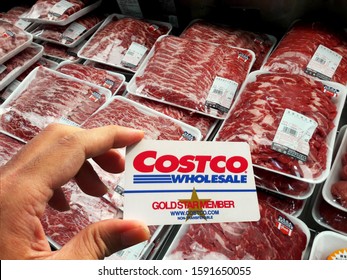 Kaohsiung, Taiwan-December 16, 2019: Costco Wholesale Warehouse Shopping, Member Club, Member Card, Meat Packaging As Background