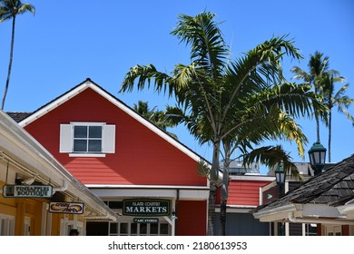 KAPAA HI - AUG 18: Coconut Marketplace at Kapaa on the island of Kauai in Hawaii, as seen on Aug 18, 2021.