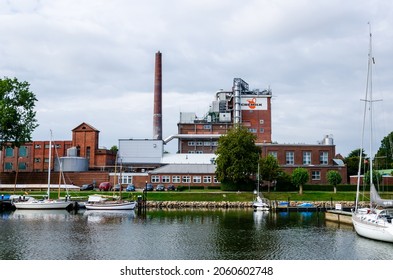 Kappeln, Germany - September 07, 2021: Cremilk GmbH factory. CREMILK is located in Kappeln an der Schlei in northern Schleswig-Holstein.