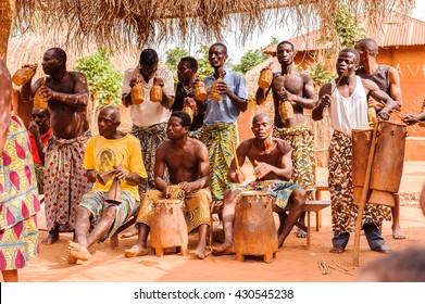 KARA, TOGO - MAR 11, 2012:  Unidentified Togolese Musicians Play The Drums For The  Religious Voodoo Dance. Voodoo Is The West African Religion