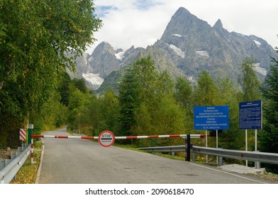 Karachay-Cherkessia, Russia - September 7, 2020: Military-Sukhumi road. Checkpoint on the state border with Abkhazia