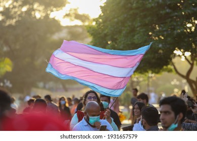 Karachi Pakistan 8th March 2021, Aurat March At Frere Hall Karachi On International Women's Day, Play Cards In Hand