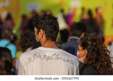 Karachi Pakistan 8th March 2021, Aurat March At Frere Hall Karachi On International Women's Day, Play Cards In Hand