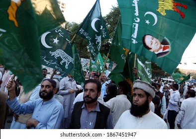 KARACHI, PAKISTAN - DEC 04: Activists Of PML-N Are Holding Protest Registering Of FIR Against Some Of The Organizers Of Pakistan Democratic Movement Rally In Multan, On December 4, 2020 In Karachi.