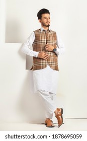 Karachi, Pakistan - December 15, 2020: Young Men Wearing Shalwar Kameez (kurta). Fashion Concept
