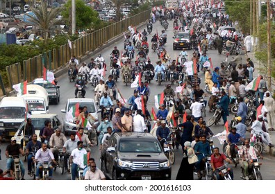 KARACHI, PAKISTAN - JUL 03: Leaders and activists of (MQM-P) are holding huge protest rally against the policies of the provincial Government and the rights of Karachi city on July 03, 2021 in Karachi