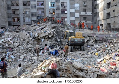 KARACHI, PAKISTAN - JUN 08: Security Cordon Off The Site Of Six-story Residential 
Building Collapse Incident On Sunday As Rescue Operation Is Underway, Located On Lyari On June 8, 2020 In Karachi. 
