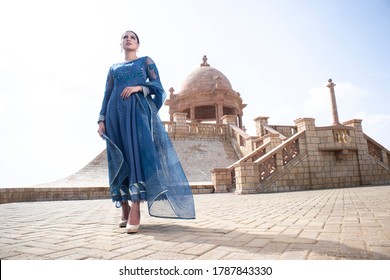 Karachi, Pakistan - March 15, 2020: Beautiful Pakistani Women In Traditional Shalwar Kameez Dress. Fashion Concept