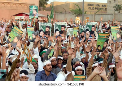 KARACHI, PAKISTAN - NOV 20: Jamiat-e-Ulema-e-Pakistan Are Protesting  Against Hang-till-death Sentence To Mumtaz Qadri As They Are Demanding To Release Him, On November 20, 2015 In  Karachi.