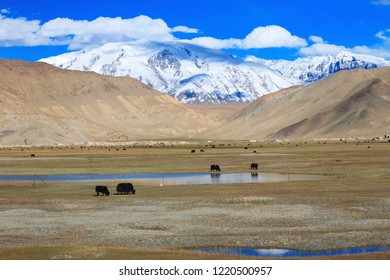 Karakoram Highway. A Famous Landscape On The Karakoram Highway In Pamir Mountains, Akto County,Kizilsu Kirghiz Autonomous Prefecture, Xinjiang, China.