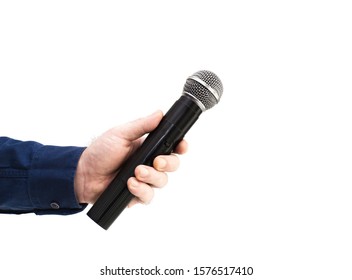 Hand Male Reporter Holding Black Microphone Stock Photo (Edit Now ...