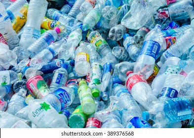 KARASIN PROVINCE, THAILAND-MARCH 2: Plastic bottles waste from household.  Recycle center at Karasin Province on MARCH 2 , 2016 in KARASIN PROVINCE THAILAND