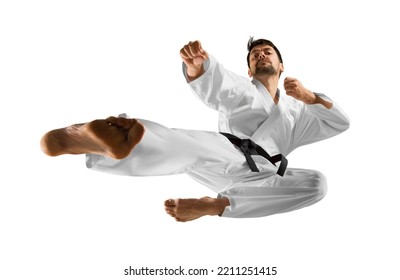 Karate Master, Karate Practice. Isolated White Background