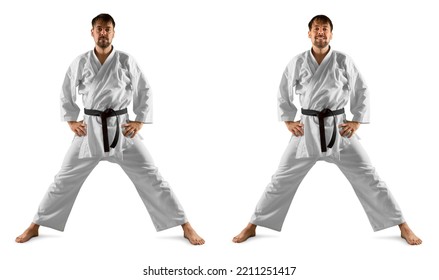 Karate Master, Karate Practice. Isolated White Background