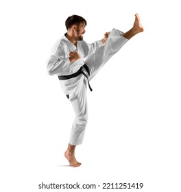 Karate Master, Karate Practice. Isolated White Background