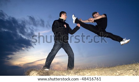 karate training in sunset