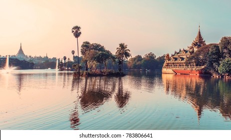 Karaweik On Kandawgyi Lake In Yangon