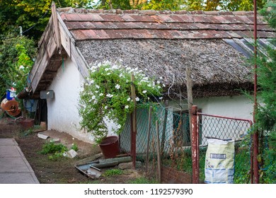 Karcag, Hungary - 09-15-2015: The Last Pit-house In The Carpathian Basin. Hungarian House In Poor Condition. 