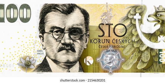 Karel Engliš (1880-1961) - Czechoslovakia Minister of Finance, and later President of the National Bank of Czechoslovakia, Portrait from Czech Republic 100 Korun 2022 Banknotes.  - Shutterstock ID 2154630201