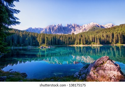 Karerlake At The Dolomites In Italy