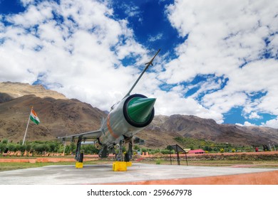 KARGIL, JAMMU AND KASHMIR / INDIA - SEPTEMBER 1ST : A MIG-21 fighter plane used by India in Kargil war 1999 (Operation Vijay), between Pakistan and India, in memory of Indian victory on 01.09.2014. 