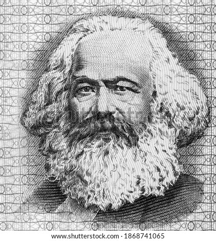 Karl Marx Portrait from Germany Banknotes. famous philosopher, economist, political theorist, sociologist and revolutionary socialist.