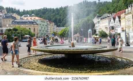 Karlovy Vary, Czech Republic - August, 13, 2021 : The town of Karlovy Vary is an important spa and cultural center in the Czech Republic.